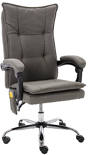 Qnhdfrt Massagebürostuhl mit Heizfunktion Grau, Ergonomischer Schreibtischstuhl Stoff mit Liegefunktion 95°-150°, Höhenverstellbarer Chefsessel für Home Office, 64 x 68 x 113-120 cm