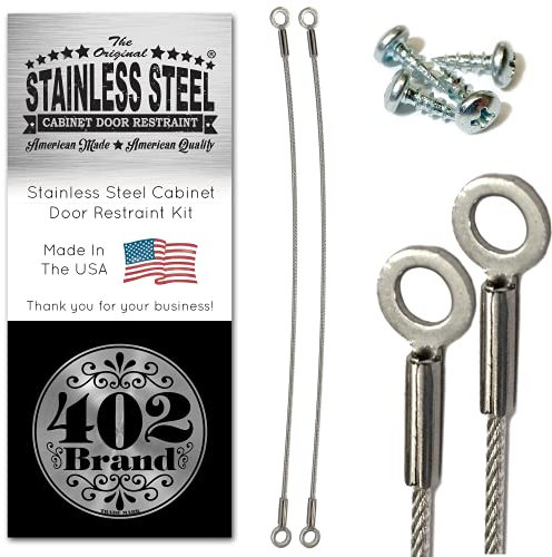 Cabinet Door Restraint, 8 Inch Stainless Steel Cupboard Hinge Limiter Swing Restrictor Stopper, Flexible Braided Cable, Prevent Door from Opening Too Far Made in USA by Salt Life Solutions (2 Pack)