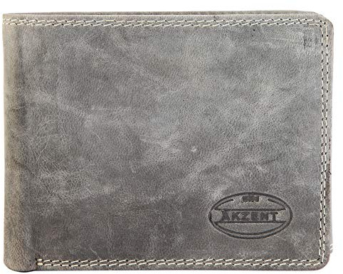 Akzent Geldbörse Herren Echtleder - 11 Kartenfächer - Vintage Used Look (Hellgrau)