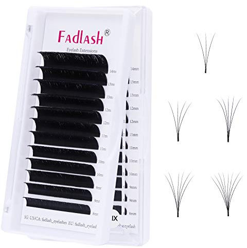 Selbstfächernde Wimpern Wimpernverlängerung Volumen Wimpern für Volumentechnik Wimpernextensions FADLASH Easy Fan Lashes 0.10 Stärke Einzelne Länge 1 Tray Schwarze(0.10mm-C-mix8-14)