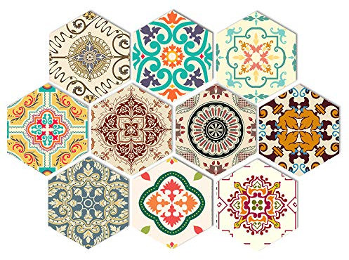 Alwayspon Vinyl Boden Fliesen-Aufkleber Für Wohnkultur - Hexagon Wohnzimmer Küche Badezimmer Boden Fliesen Abziehbilder, Peel And Stick Selbstklebender, 7,87 X 9,05 X 10 Stück Set (Barock)
