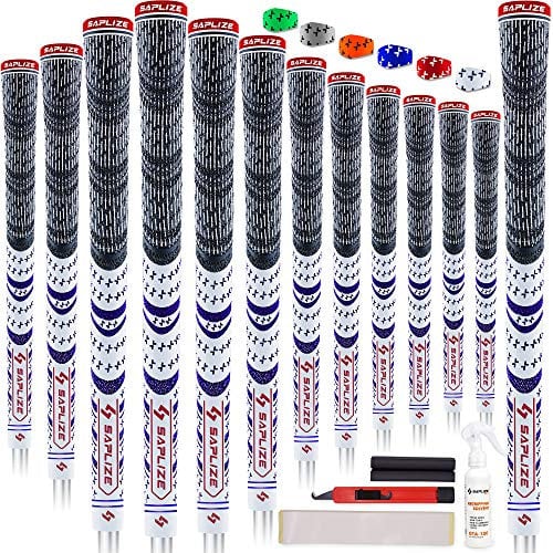 SAPLIZE Golf Grips 13 Piece with Complete Regripping Kit, Midsize, Cord Rubber, Hybrid Golf Club Grips, White