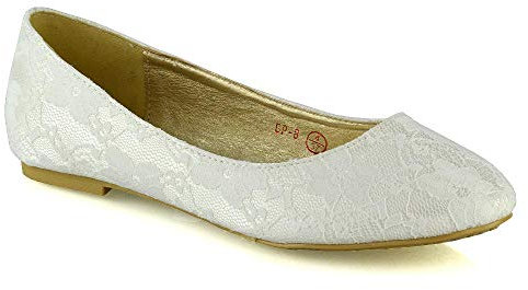 ESSEX GLAM Womens Bridal Flats Close Toe Slip On Lace Wedding Bridal Bridesmaid Pumps Shoes Size 3-9 Ivory