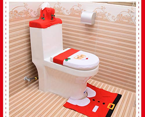 Uministyle 3-teiliges weihnachtliches Toilettensitzbezug, WC-Vorleger, Badezimmer-Dekoration, Set mit Badematte, WC-Deckelbezug (Weihnachtsmann)