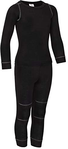 icefeld® - atmungsaktives Thermo-Unterwäsche Set für Kinder - warme Wäsche aus langärmligem Oberteil + Langer Unterhose (ÖkoTex100) in blau oder pink (86/92, schwarz)