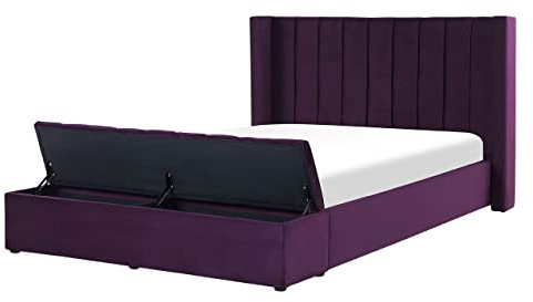 Letto Velluto Viola Rete a doghe e cassapanca 140 x 200 cm