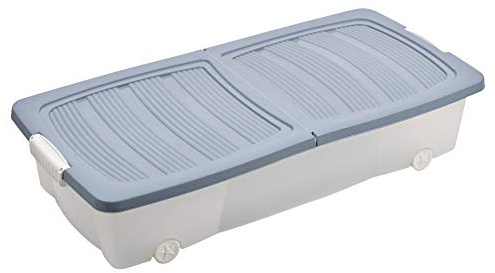 URBNLIVING 2 x 40 or 55 Litre Large Under Bed Plastic Storage Box Wheeled with Lids Shoes Pack (2 x Light Blue, Small)