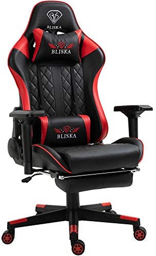 TRISENS Gaming Stuhl mit Fußstütze und ergonomsichen 4D-Armlehnen - Gaming Chair in Sportsitz Optik - Gamer Stuhl mit verstellbaren Rückenstützkissen für gesündere Sitzhaltung, Farbe:Schwarz/Rot
