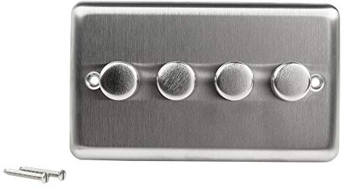 Volex Crabtree 2 Gang Metal Dimmer Angled Silver Light Switches Socket Toggles (Angled)