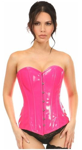Daisy corsets Damen Hot Pink Patent PVC Vinyl Overbust Corset Korsett, Rose, X-Large