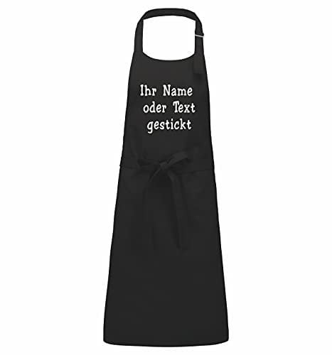 Kochschürze bestickt Name/Text. Personalisierte Schürze für Damen und Herren. Grillschürze, Küchenschürze, Gartenschürze (Mit Tasche, Schwarz)