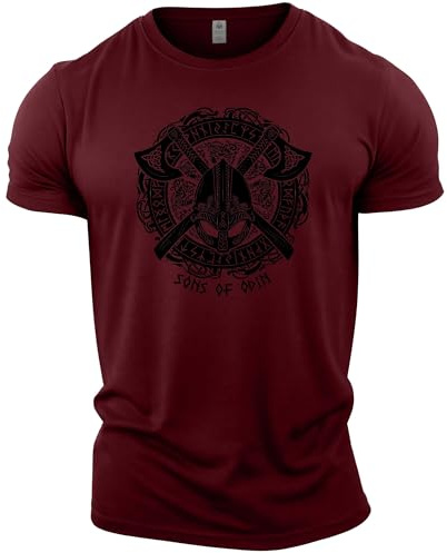 GYMTIER Sons of Odin - Casque Vikings - T-shirt de gymnastique pour hommes, entraînement de musculation, vêtements de levage, marron, M