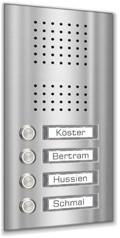 Mehrfamilienklingel Unterputz mit SPRECHSIEB und Namensschildern (4 Familien)