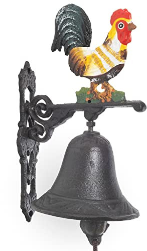 Moritz Türglocke Glocke Huhn Hahn gelb Wandglocke Gartendeko Gusseisen Rustikal Antik Design Stil Retro Klingel klein