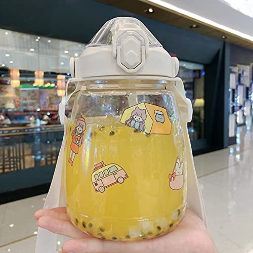 JIMINISO 1300 ml Wasserbecher für Damen, großes Fassungsvermögen, tragbares Netz, roter Bauch, Kunststoff mit Strohhalm, hohe Schönheit, Aufkleber, Wasserkocher, Flaschen