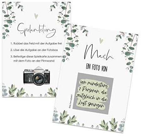 50 Fotoboxaufgaben Hochzeit zum Rubbeln EUCALYPTUS Rubbelkarten
