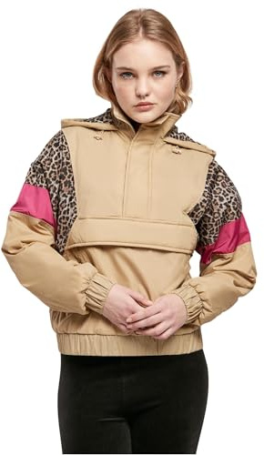 Urban Classics Damen Jacke Ladies Leo Pull Over Jacket mit Animal-Print, Zipper und Bauchtasche, in 4 Farbvarianten erhältlich, Größe XS bis 5XL