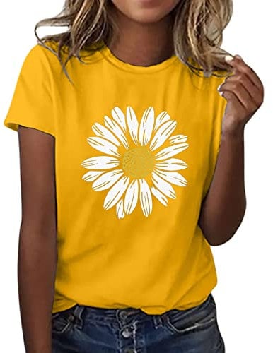Women Sunflower Summer T Shirt Plus Size Loose Blouse Tops Girl Short Sleeve Graphic Casual Tees Handstand Shirt Long Sleeve