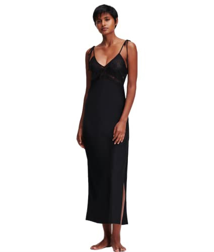 KARL LAGERFELD Femme Négligé Maxi avec Bordure en Dentelle, Noir, XS
