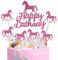 OSDUE 25 Stück Rosa Pony Tortendeko Geburtstag Mädchen, Glitzer Pony Torten Deko, Tiere Theme Kuchendekoration, für Mädchen Party Geburtstag Party Kuchen Dekoration Supplies