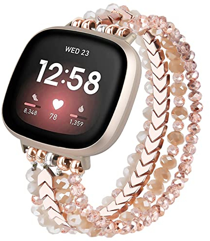 MOFREE Bracelet Compatible with Fitbit Versa 3/Versa 4 Bands/Fitbit Sense/Sense 2 Bands for Women, Handmade Fashion Elastic Beadeds Arrows Strap Replacement for Fitbit Versa 4/Versa 3/Sense 2/Sense