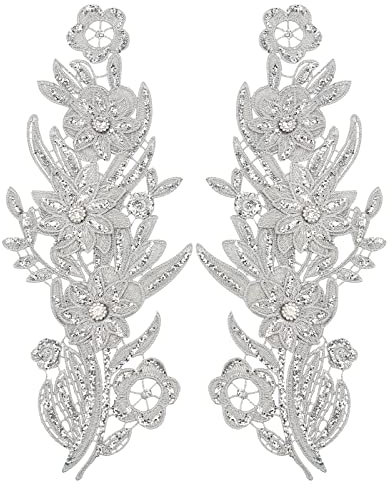 GORGECRAFT Bestickte Car Bone Lace Paste Blumenapplikationen Aufnäher Zum Bekleidungszubehör Schrägband-Werkzeug-Set Für Abendkleid Kopfschmuck Manschetten Silbern Silberfarbig