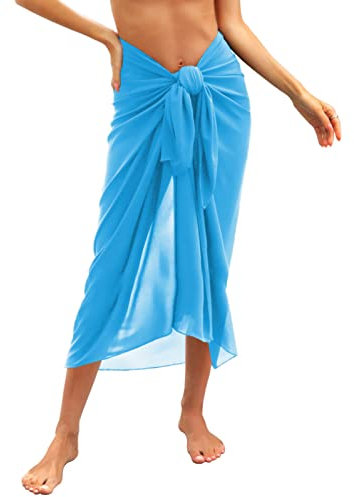 Svanco Damen Sarong Pareo Chiffon Bikini Cover Up Vertuschen Strandtuch Wickelrock Beach Wrap Für Strand Rock Swimsuit Lang Strandkleid Multifunktional Einheitsgröße(Azur)