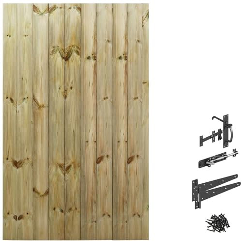 Bespoke Custom Made To Measure UPTO HEIGHT: 6ft (180cm High) Tongue & Groove Fully Framed Flat Top Pathway Garden Pedestrian Gate [Width Between 90CM to 105CM With Suffolk Latch Hinge Pack