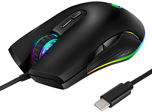 Flisdtry USB C Mouse Type C Ergonomic Wired Mouse RGB Gaming Mouse Optical Mouse
