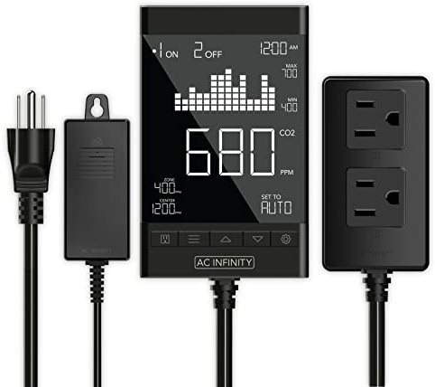AC Infinity CO2 Controller, Smart Outlet Kohlendioxid-Monitor, Zwei-Stecker-System, Beste Passform mit CO2-Reglern und Inline-Abluftventilatoren, passt CO2 an für Growzelte, Grow-Räume, Gewächshäuser