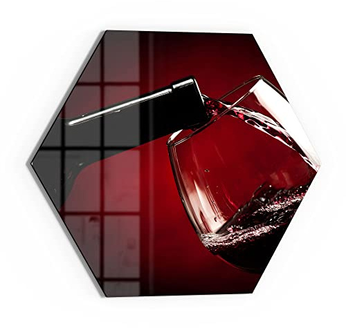 DEQORI Glasbild Echtglas | Motiv Rotwein wird eingeschenkt | sechseckig einteilig 55x47,6 cm | schöne Dekoration | Wandbild für Wohnzimmer, Schlafzimmer, Flur & Küche | moderne Wanddeko