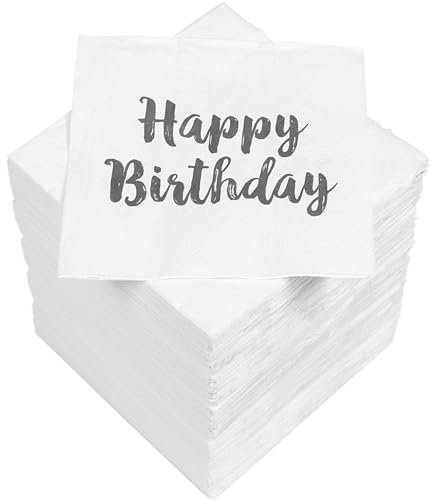 HEKU 'Happy Birthday' Cocktail-Servietten, 3-lagig, 25x25cm, 150 Stück I Stilvolles Design I Ideal für Feiern I Praktisch Verpackt