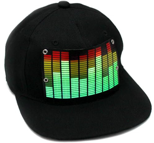 Ucult 10-Kanal LED Equalizer Snapback Cap I Leuchtende Partymütze mit 5 Leuchtoptionen: Dauerleuchten Blinken Leuchtanimation & Soundaktiviert I Festivalmütze