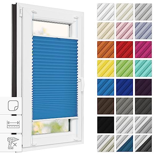 Estika Plissee zum kleben 70 cm x 180 cm - Blau - Plissee ohne Bohren, Plissee kleben, Rollos für Fenster ohne Bohren, Jalousien Fenster für innen, Raffrollo, Fenster plissee