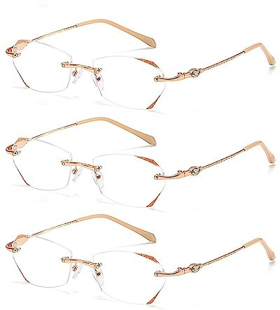 TERAISE Rahmenlose Lesebrille für Frauen mit Blauem Licht Blocking, Mode Diamantschnitt Rimless Brillen(2.0X)