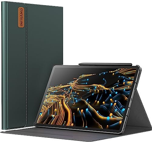 INFILAND Hülle für Samsung Galaxy Tab S10+ Plus / S9 FE+ Plus / S9+ Plus (12,4 Zoll 2024/2023), Multi-Winkel Ständer Dünn Schutzhülle mit Stifthalter, Auto Schlaf/Wach, Mitternachtsgrün