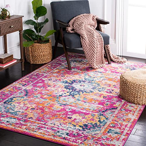 Safavieh Boho Teppich für Wohnzimmer, Esszimmer, Schlafzimmer - Madison Collection, Kurzer Flor, Fuschia und Gold, 155 x 155 cm