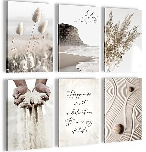 Novart Wandbilder Set Strand Boho - KOMPLETT AUFHÄNGFERTIG - Made in Germany - Moderne Bilder Wohnzimmer Schlafzimmer - N028164a