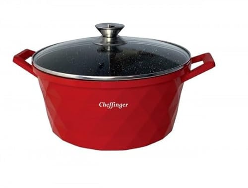 XXL Kochtopf Topf Kasserolle Glasdeckel Aluguss Induktion Ø 32 cm CF-DIAC32 rot