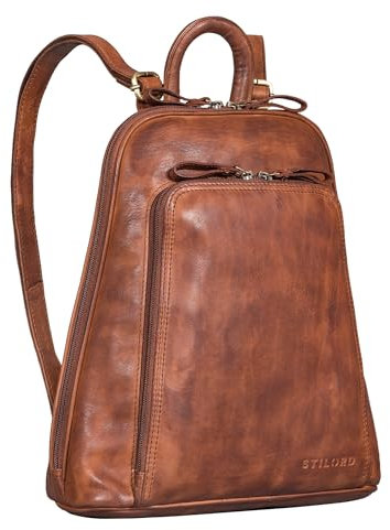STILORD 'Martha' Lederrucksack Frauen Vintage Daypack Damen Rucksack Elegant und Modern für City Ausgehen Shopping Arbeit Rucksacktasche Leder, Farbe:brandy - cognac