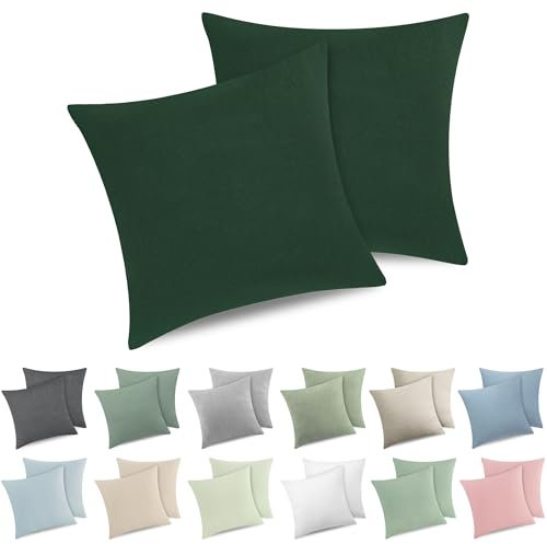 ATsense 2er Set Kissenbezug 80x80 cm - 100% Gewaschene Baumwolle, Wald Grün Kopfkissenbezug mit Reißverschluss, Oeko-TEX Zertifiziert Weich, Nicht Lleicht Verformbar