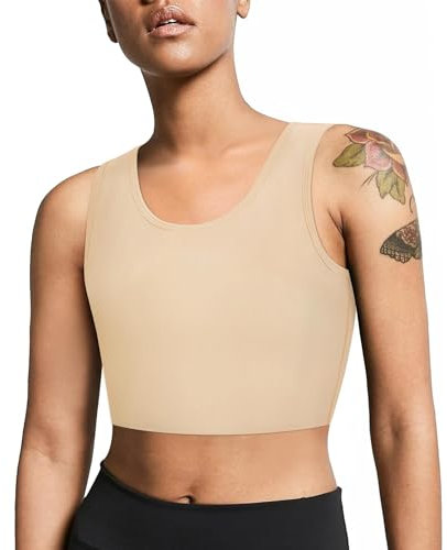 Junlan Women Transgender Tomboy FTM Elastic Chest Binder Bra Pullover Tank Top(Beige,L)