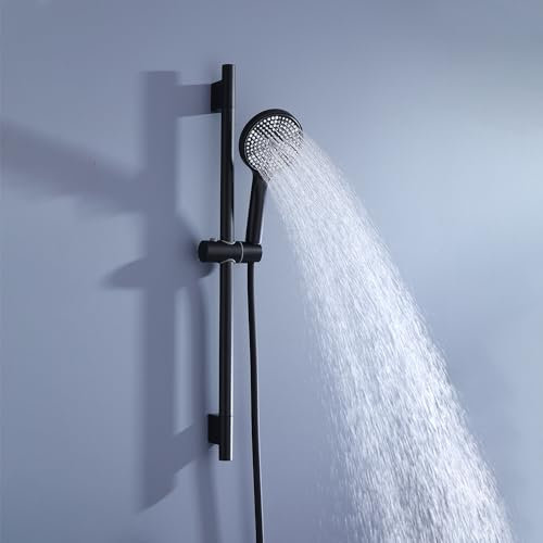 Decaura 70CM Ensemble Barre de douche en acier inoxydable, Set de douche réglable avec 3-Type Jet pommeau de douche, 150MM Flexible de douche en PVC anti-torsion Noir Mat