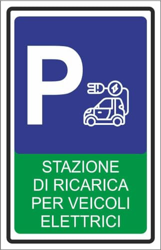 M-ITALY CARTELLO SEGNALETICO - stazione di ricarica veicoli elettrici - Adesivo Extra Resistente, Pannello in Forex, Pannello In Alluminio (20x31, Adesivo)