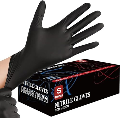 Black Nitrile Disposable Gloves – 100 Pack, Extra Strong & Durable, Latex-Free, Powder-Free, Professional-Grade Examination Gloves for Medical, Cleaning, Food Prep & Multipurpose Use (100, SMALL)