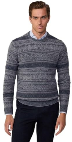 Hackett London Herren Fairisle Crew Strickwaren, Grau (Granitgrau), Medium
