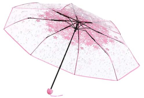 BERAC Transparenter Regenschirm Sakura Regenschirm, wasserdichter Blumenschirm, transparenter faltbarer Kirschblütenschirm, leichter Sakura-Regenschirm für Regen