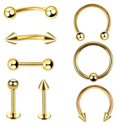 Decentraland 8 Stück 16G Silber Chirurgenstahl gerade gebogene Hanteln Hufeisen Schlangenaugen Zunge Nippel Bauch Augenbraue Nasenringe Ohrstecker Knorpel Mund Hoop Piercing Schmuck Damen Herren