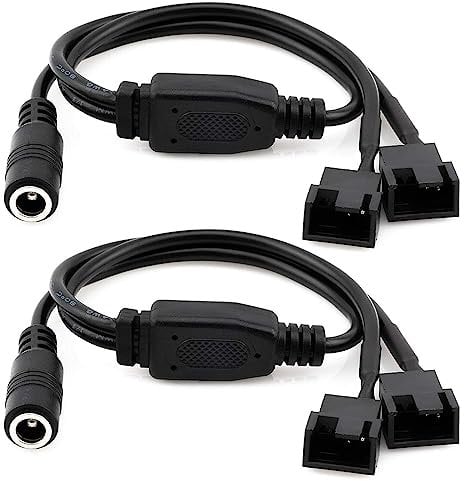 Gebildet 2Cables Adaptadores de Corriente para Ventilador de PC de 4pines y Enchufe de Fuente de Alimentación CC a Cable Dual de 3 Pines, DC5521 a 4pines