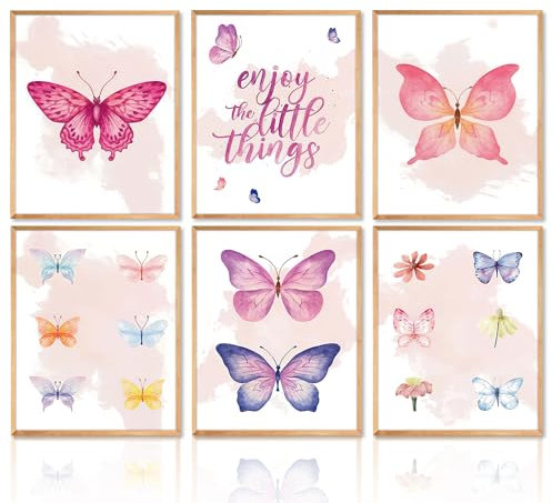 Dazzlewall Aquarell Schmetterling Kunstdrucke Poster Motivationszitate Wandbilder für Schlafzimmer Wohnzimmer Dekor 20X25 cm Ohne Rahmen 6er Set